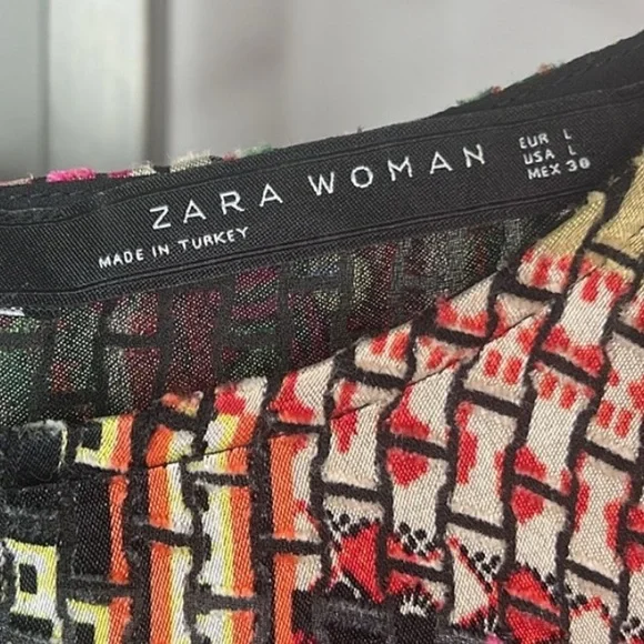 Zara Black/Red Multicolor Patchwork Midi Dress, Size Large - Picture 2 of 2